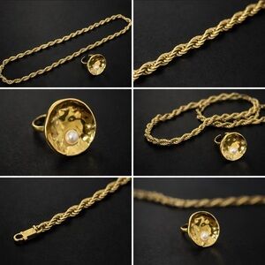 ✨Nucery sculptural /pearl ring w/gold plated rope chain ✨